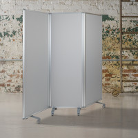 Flash Furniture BR-PTT001-3-MP-60183-GG Double Sided Mobile Magnetic Whiteboard/Cloth Partition with Lockable Casters, 72